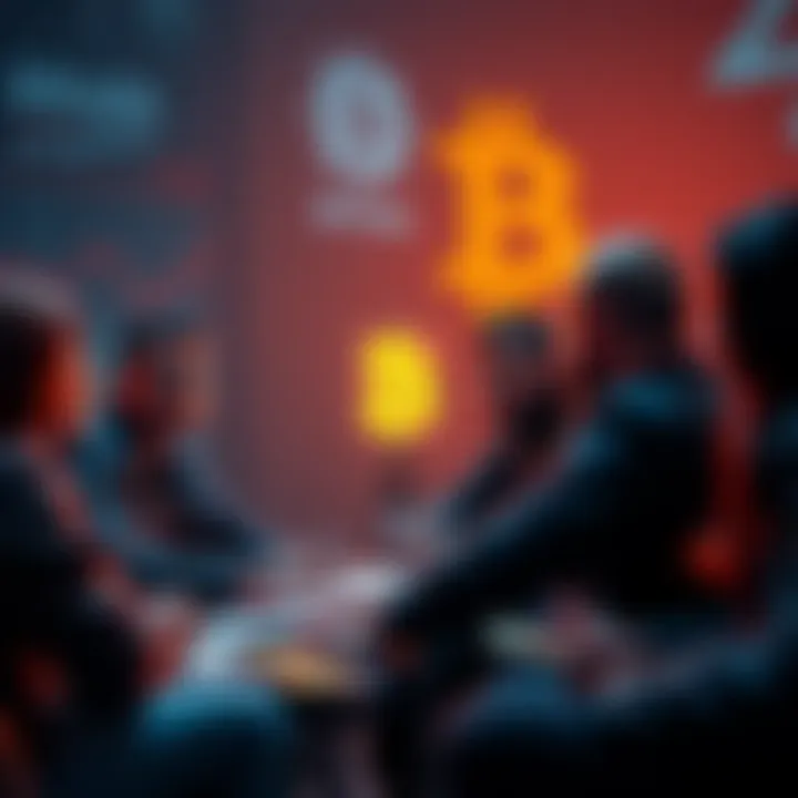 Bitcoin Investment Strategies A group of people discussing Bitcoin investment strategies for achieving financial independence