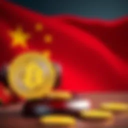 A judge's gavel with Bitcoin coins in front of the Chinese flag, symbolizing a court ruling on Bitcoin's legal status.