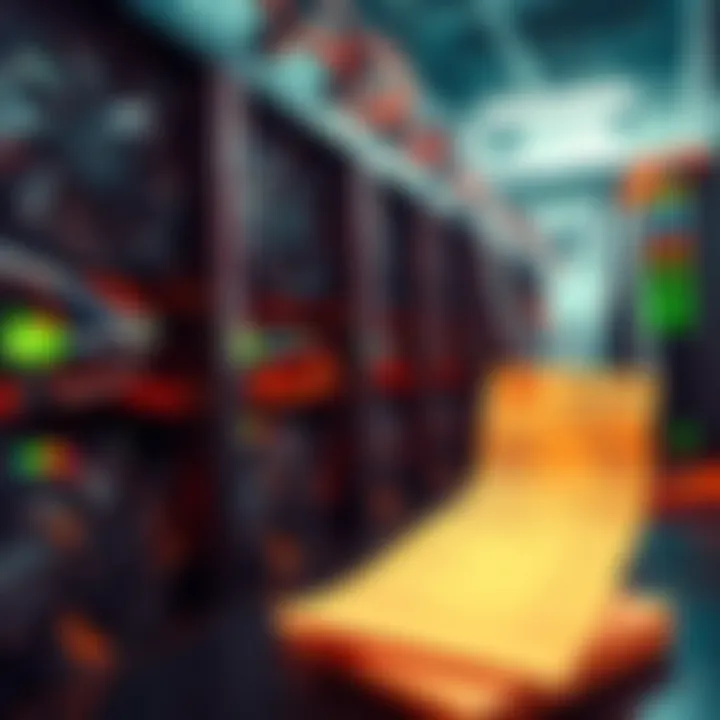 A setup of Bitcoin mining rigs showing a power bill in the foreground, illustrating the costs associated with mining.