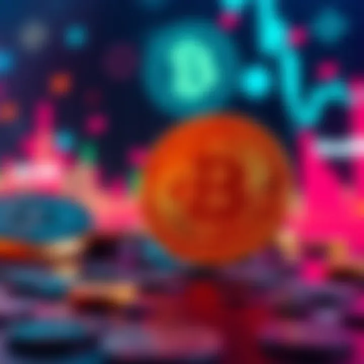 Graph showing Bitcoin's downward trend against traditional assets, with digital currency symbols in the background.