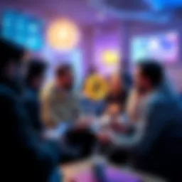 Group of people discussing the importance of Bitcoin's price in a casual setting, sharing their opinions and insights.