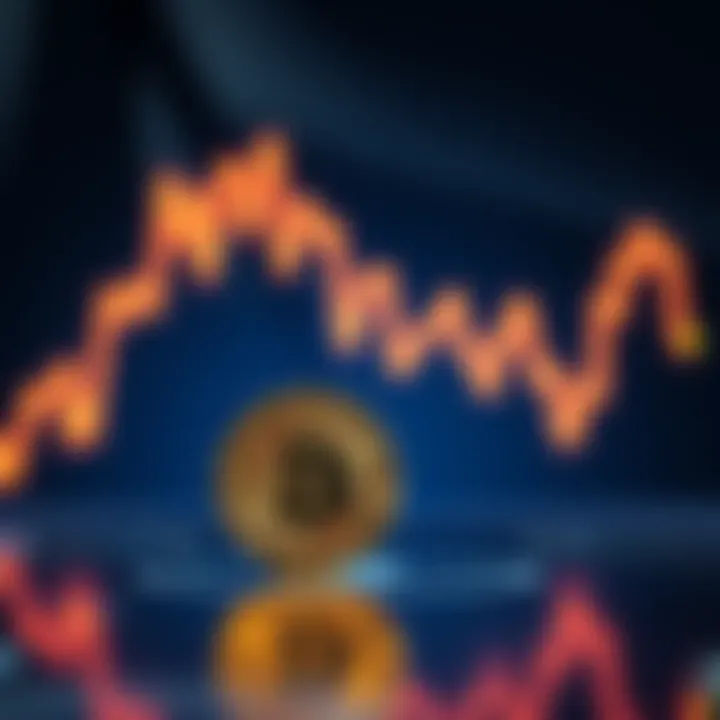 Bitcoin price drop A graph showing a downward trend in Bitcoin's value with a coin in the foreground symbolizing investment opportunities.