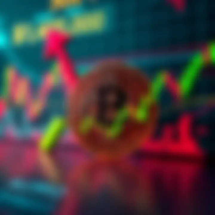 A digital graph showing Bitcoin's price nearing $40,000, with bearish trends indicated by a downward arrow and market analysis visuals in the background.
