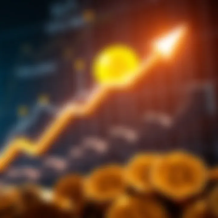 Bitcoin Price Prediction Graph showing Bitcoin price trends with an upward arrow and dollar signs