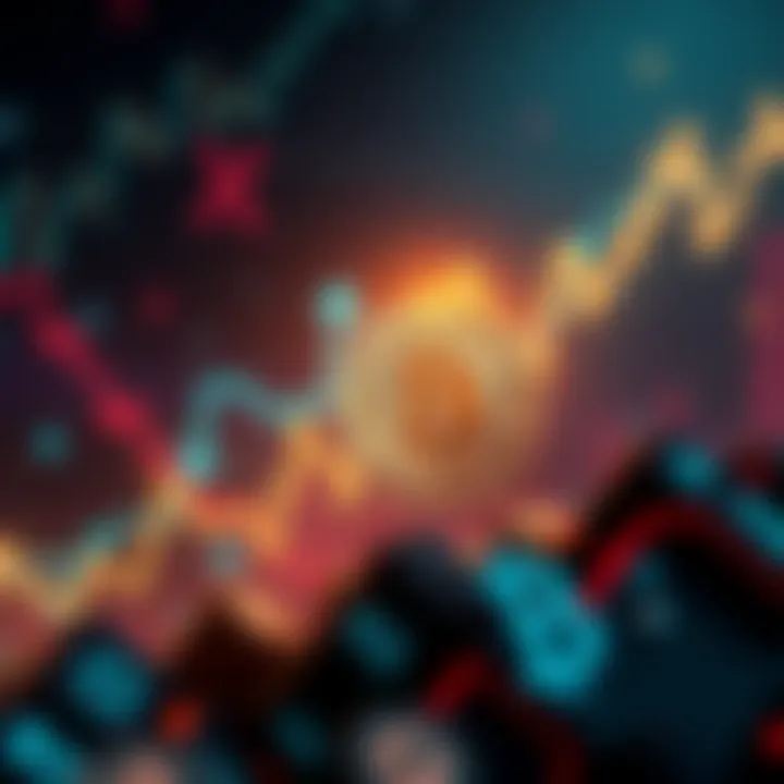 A graph showing Bitcoin's price climbing, with a backdrop of economic symbols representing uncertainty and change.