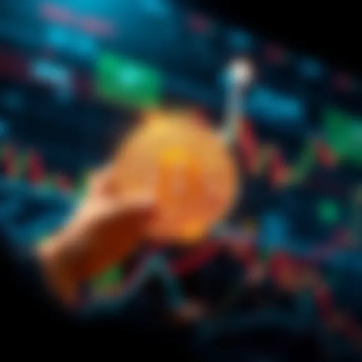 Bitcoin Price Surge A graphic showing Bitcoin's price rising sharply, with a background of financial charts and symbols representing investment and growth.