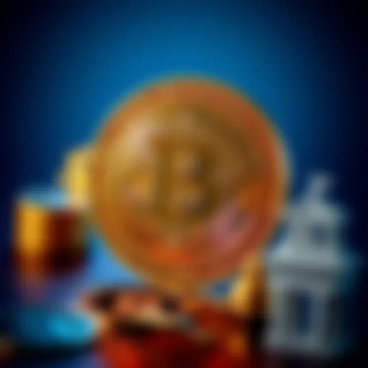 Exploring Bitcoin as a Savings Alternative A visual representation of Bitcoin symbolized by a shiny coin next to traditional bank symbols, illustrating the contrast in investment choices and liquidity.