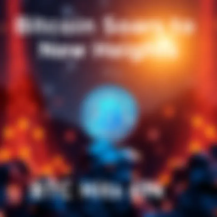 A graphic showing Bitcoin reaching a record high with energy symbols in the background