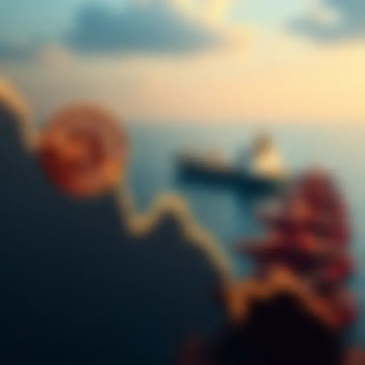 A graph showing Bitcoin price dropping below $75,000 with an illustration of an empty oil tanker in the background near the Strait of Hormuz