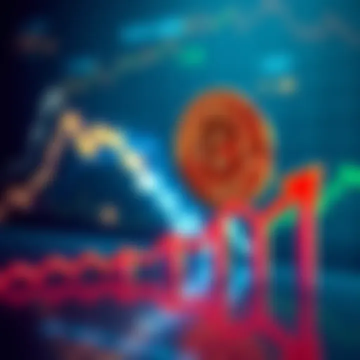 A chart showing Bitcoin price trends with a dollar sign and upward arrows, symbolizing speculation on its future value.