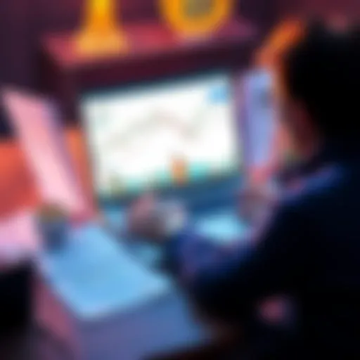 A person analyzing Bitcoin charts on a laptop with financial documents and a coffee cup beside them