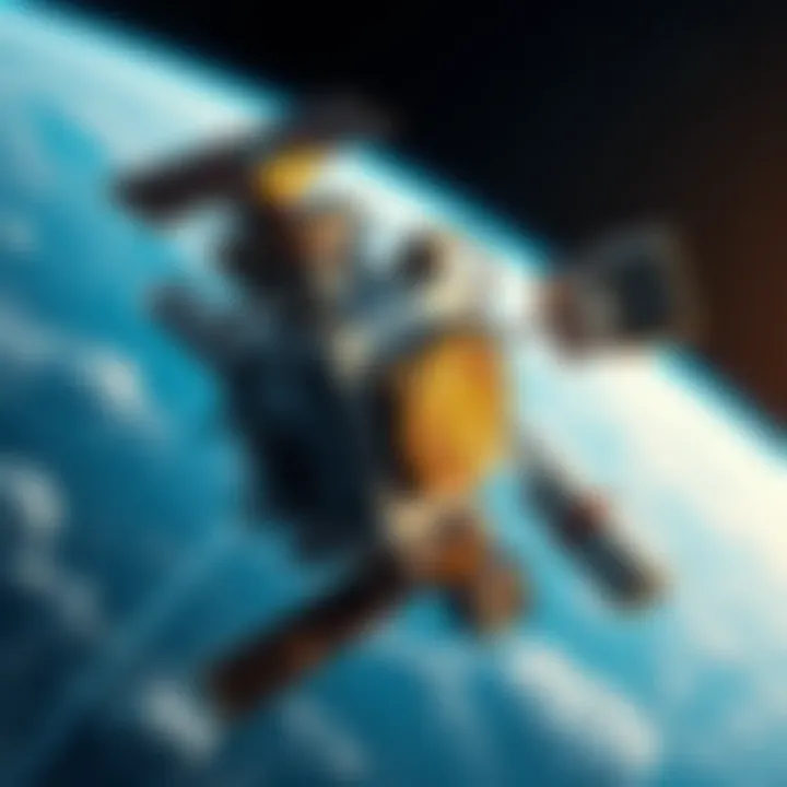 Bitcoin ASIC Mining in Space A Bitcoin ASIC miner mounted on a satellite in low Earth orbit, surrounded by Earth and space background, showing cooling systems and power sources.