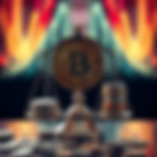 A Bitcoin symbol on one side of a balance scale and piles of coins on the other, representing wealth and inequality debate.