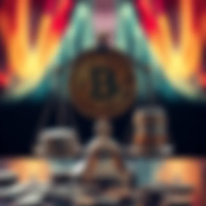 Bitcoin symbol with a balance scale A Bitcoin symbol on one side of a balance scale and piles of coins on the other, representing wealth and inequality debate.