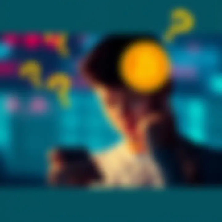 A graphic showing a person looking at a Bitcoin symbol while holding a smartphone, surrounded by question marks to represent confusion.