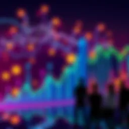 A graphic showing rising Bitcoin prices with a bullish trend and people discussing forecasts for the future.