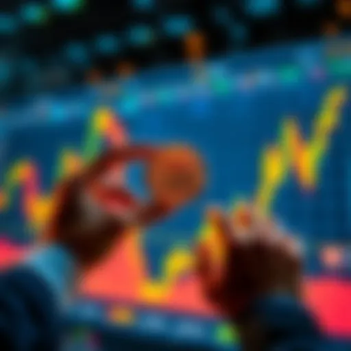 A person holding a Bitcoin symbol while looking at a chart showing market spikes, symbolizing disciplined investing during volatile times.