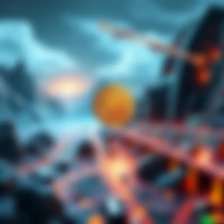 A futuristic digital landscape illustrating the connection between Bitcoin and Central Bank Digital Currencies, with visual elements representing decentralized finance.