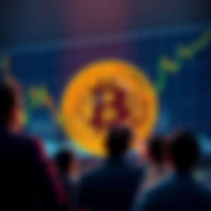 A Bitcoin price chart showing fluctuations, with frustrated people looking at it, symbolizing confusion about the 'zoom out' argument.