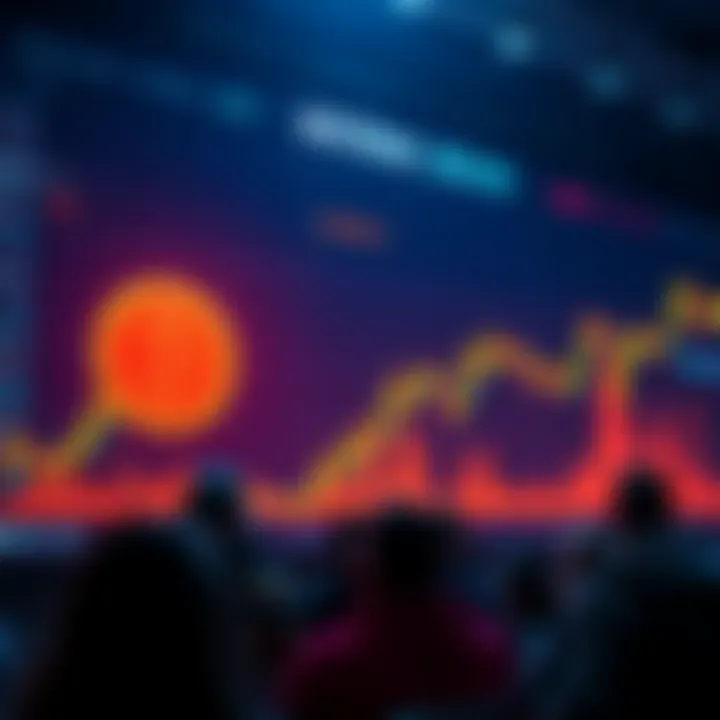 A chart showing Bitcoin prices dropping significantly with anxious investors watching