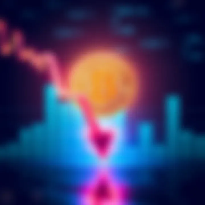 A chart showing the value of Bitcoin declining with arrows pointing downward, symbolizing the concept of shorting it to zero.