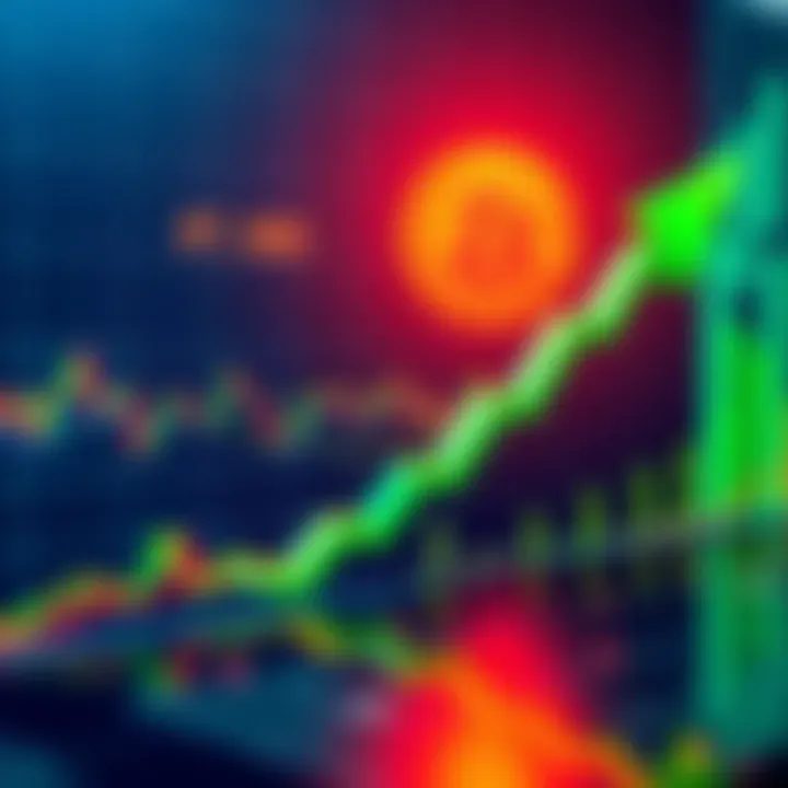 A chart showing Bitcoin price rising above previous levels with a green arrow pointing upwards, symbolizing market growth.