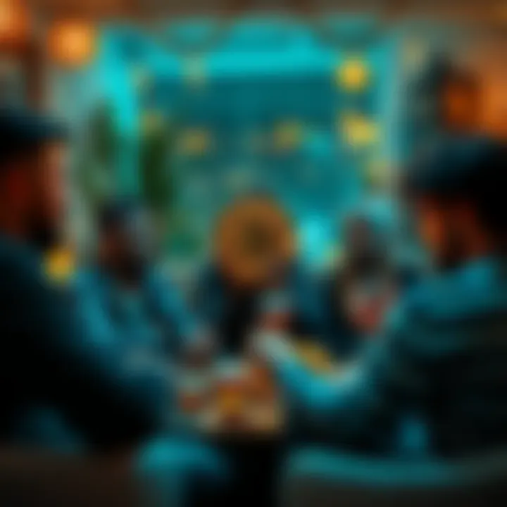 A group of Bitcoin enthusiasts sharing life updates and discussing cryptocurrency in a cozy setting