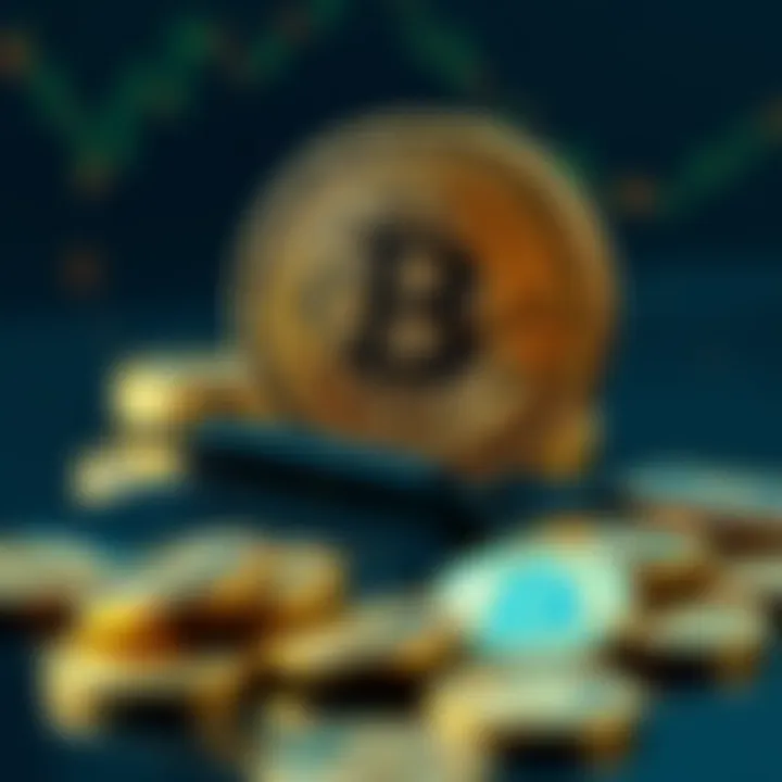 A visual representation of Bitcoin with a focus on satoshis, showing coins and a digital wallet.
