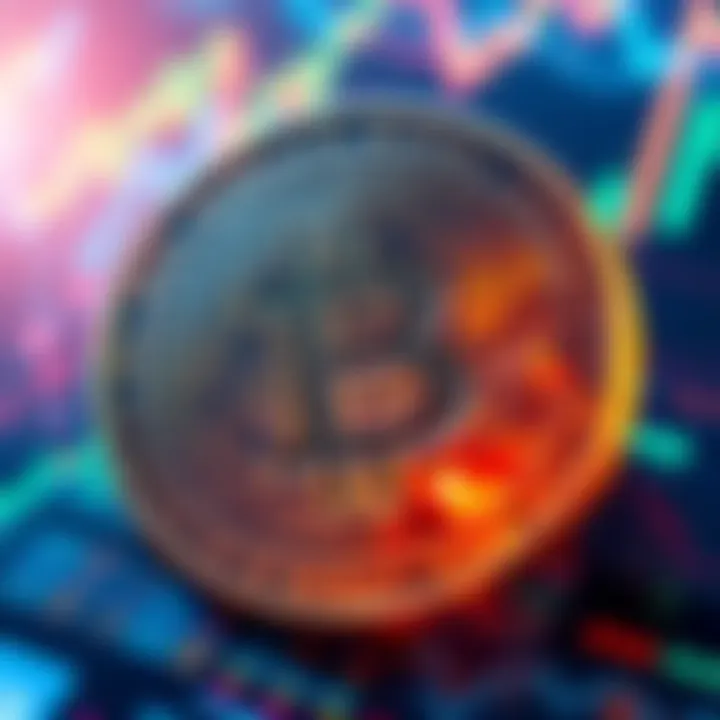 An illustration showing Bitcoin Core logo with charts and data related to cryptocurrency developments in the background