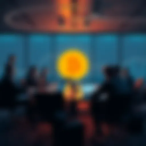Members of the Bitcoin Core team discussing updates in a meeting room with laptops and charts.