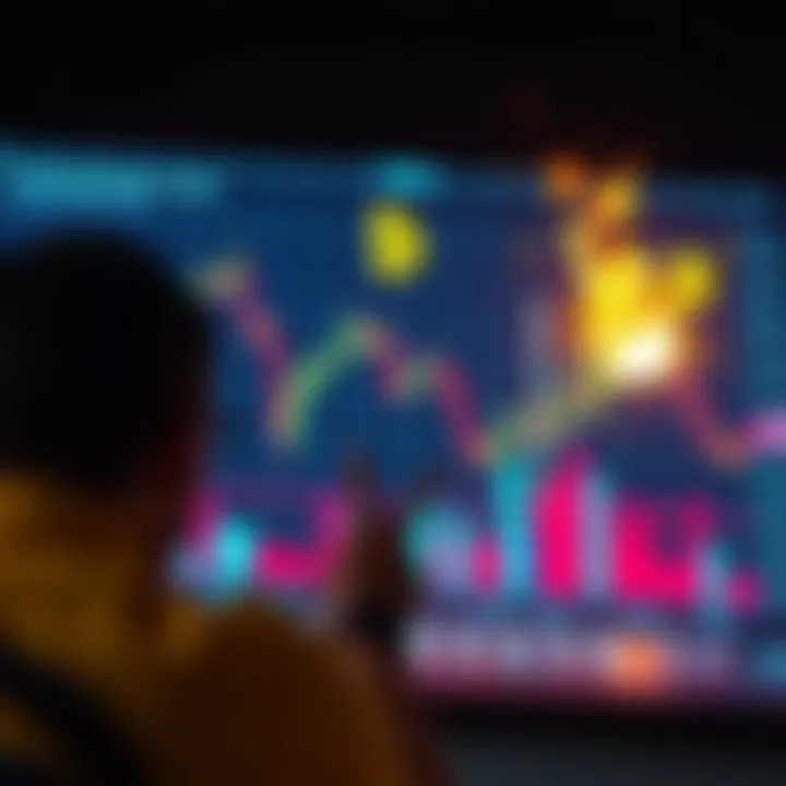 A chart demonstrating a sharp decline in Bitcoin prices with a worried person looking at it