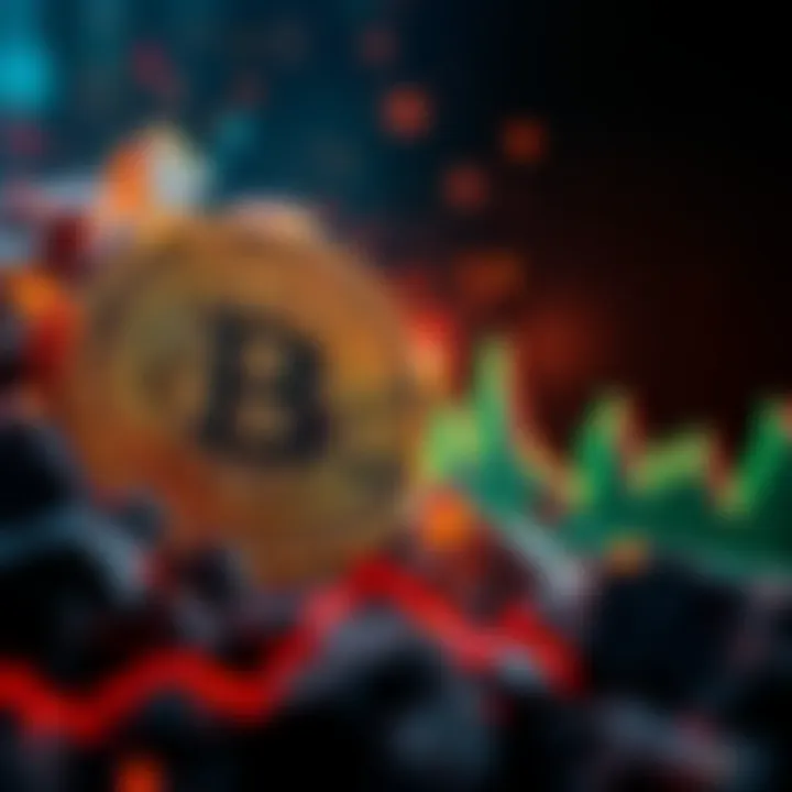 Bitcoin crash and short-selling focus on MSTR A digital representation of a Bitcoin crashing alongside a graph showing short-selling activity on MSTR