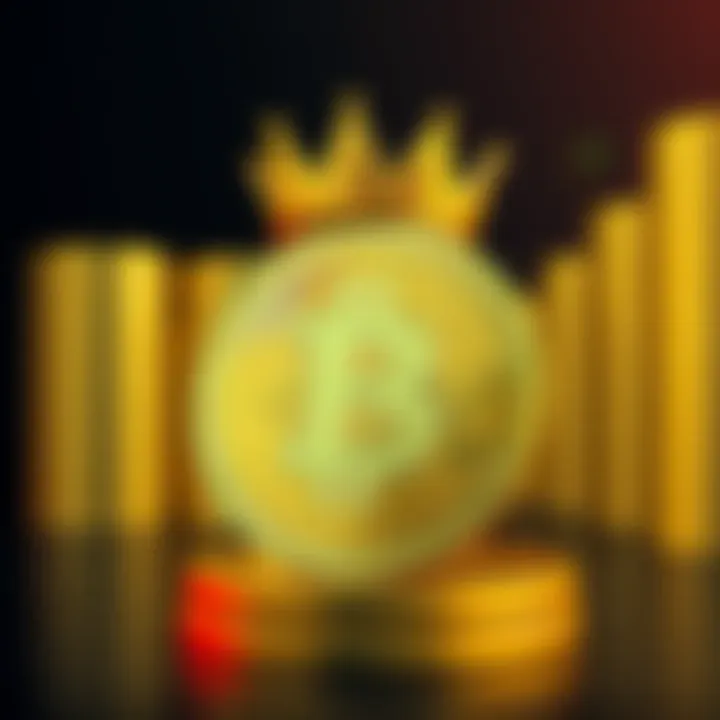 A golden Bitcoin symbol wearing a crown, symbolizing its dominance in the cryptocurrency market.