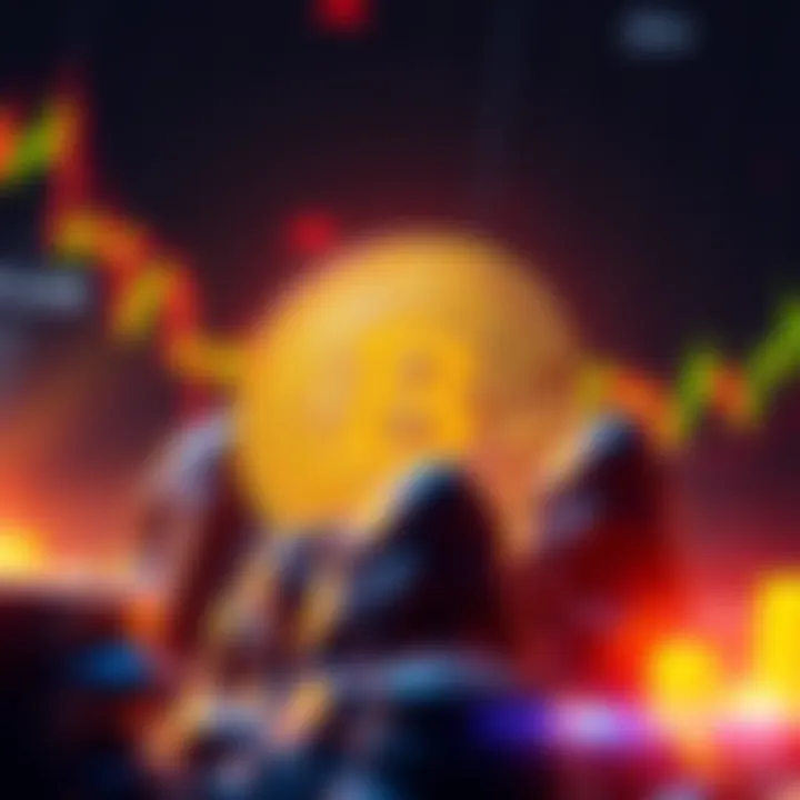 Bitcoin on the rise A digital representation of Bitcoin with a backdrop of financial charts showing upward trends, symbolizing potential growth amid geopolitical tensions.