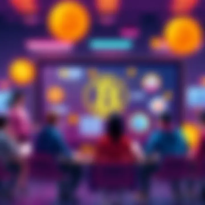 A vibrant online forum scene showing people chatting about Bitcoin trends and insights, with visual elements representing Bitcoin symbols and digital currency tools.