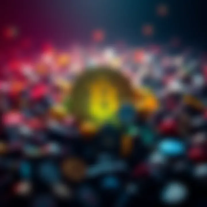 A striking representation of Bitcoin's influence amidst a sea of alternative cryptocurrencies, highlighting its dominance in the market.