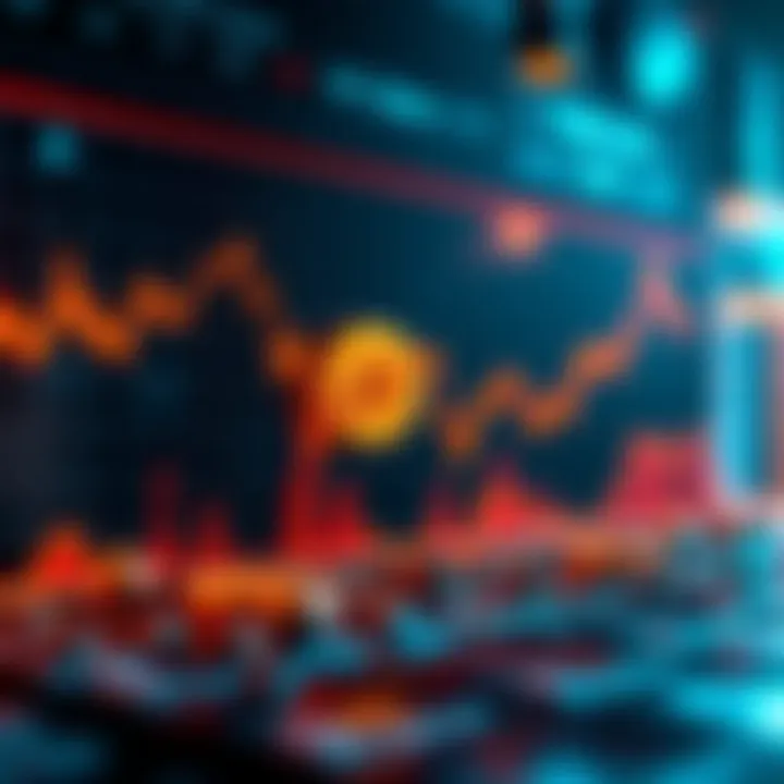 Graph showing a declining trend in Bitcoin prices with warning signs