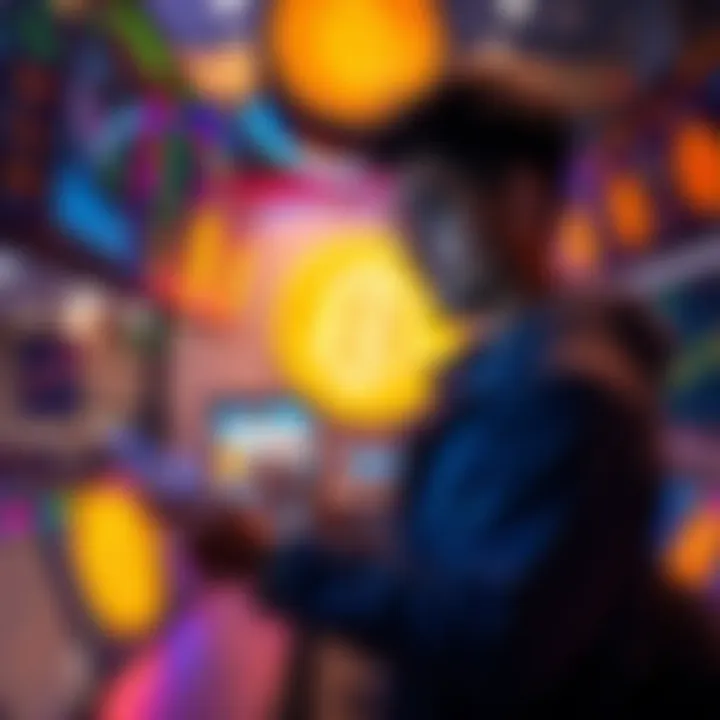 Bitcoin enthusiast in 2026 A Bitcoin enthusiast checking cryptocurrency trends on a tablet, surrounded by digital screens displaying market data and Bitcoin symbols.