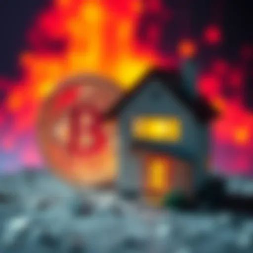 A representation of Bitcoin symbol alongside a house icon, depicting their equal value.