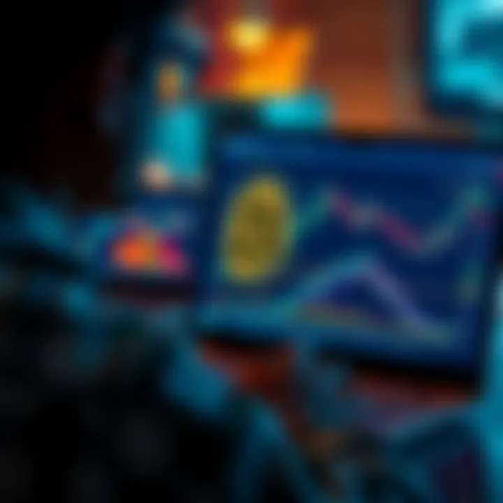 A person looking at a laptop screen displaying Bitcoin charts and graphics, symbolizing investment opportunities in cryptocurrency.