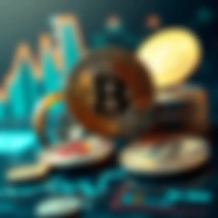 A digital representation of Bitcoin coins alongside traditional financial symbols like a dollar sign and a gold bar, showing its evolution into a stable investment.