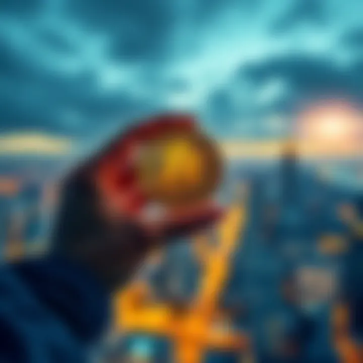 Bitcoin and Financial Freedom A person holding a Bitcoin symbol over a city skyline, representing financial empowerment through cryptocurrency.