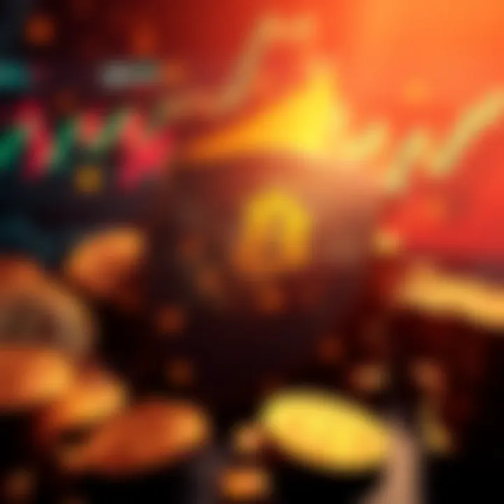 A graphic showing Bitcoin coins protecting against financial threats like declining charts and economic symbols