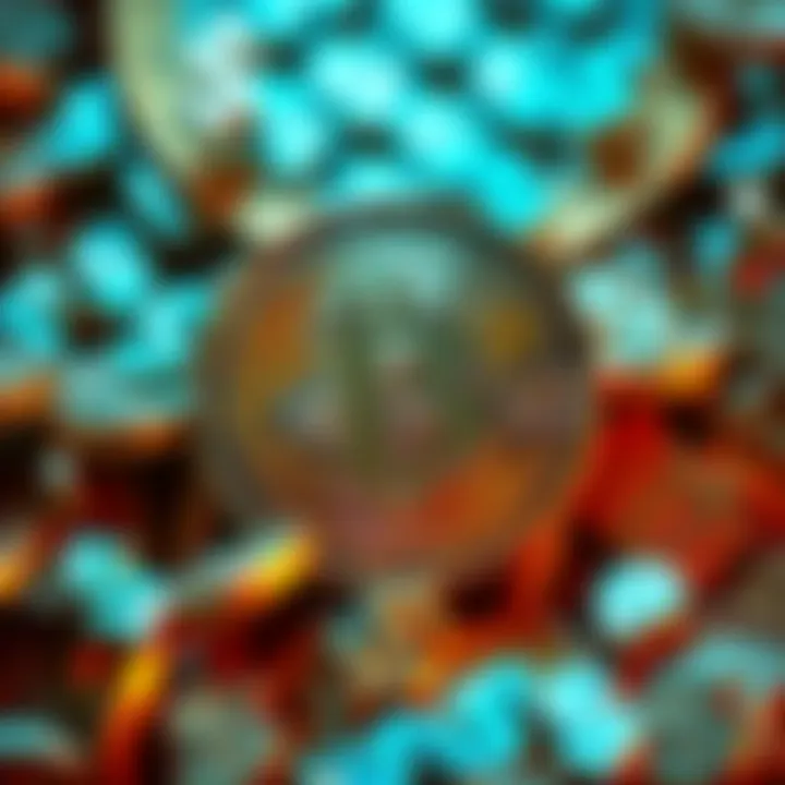 A Bitcoin symbol surrounded by dollar signs, representing financial independence and wealth.