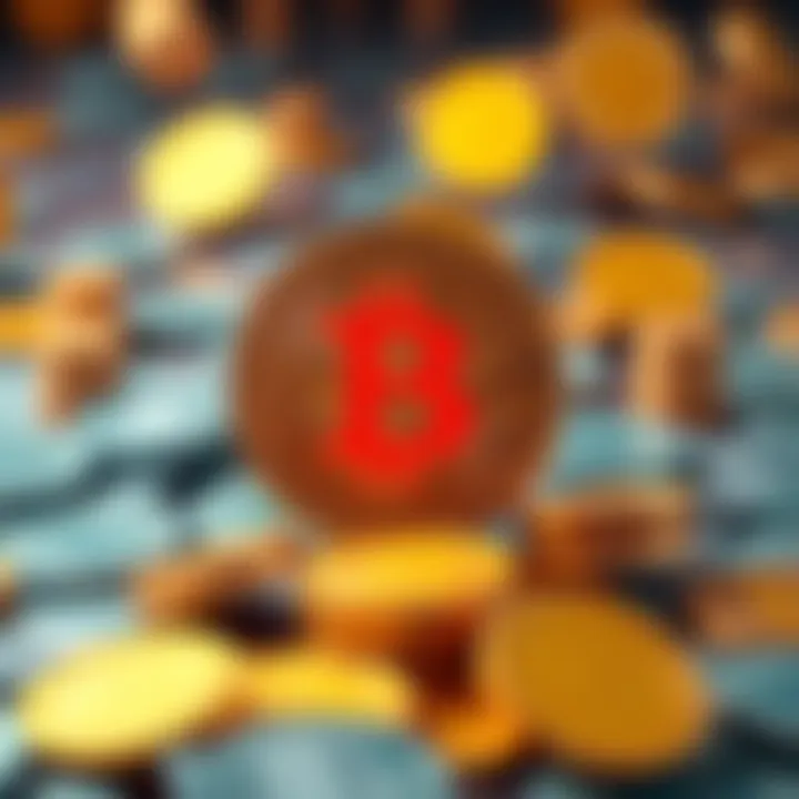 A digital representation of Bitcoin symbol surrounded by currency symbols, showcasing its role in financial transactions.