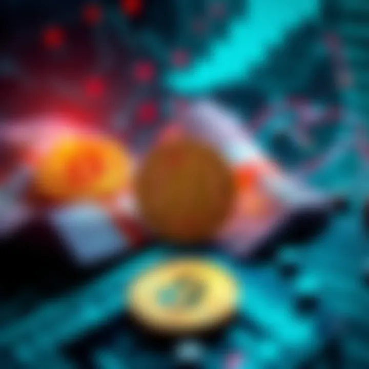 Illustration showing Bitcoin symbols replacing traditional currency, with code elements in the background symbolizing automated trust systems