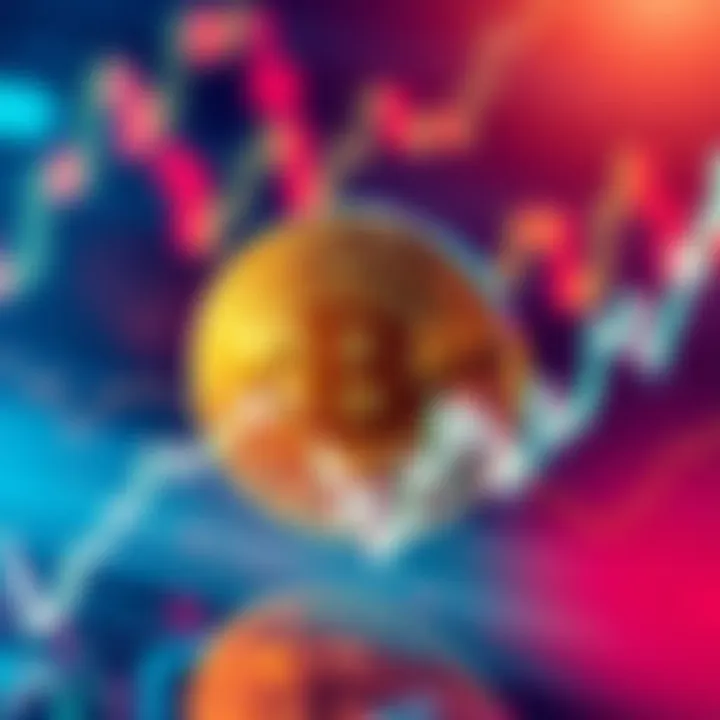 A graphic showing the Bitcoin symbol surrounded by a fluctuating market graph to represent its volatility