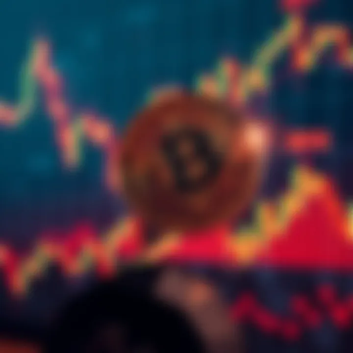 Bitcoin symbol with a fluctuating graph A Bitcoin symbol with a fluctuating market graph in the background, highlighting its value changes over time.