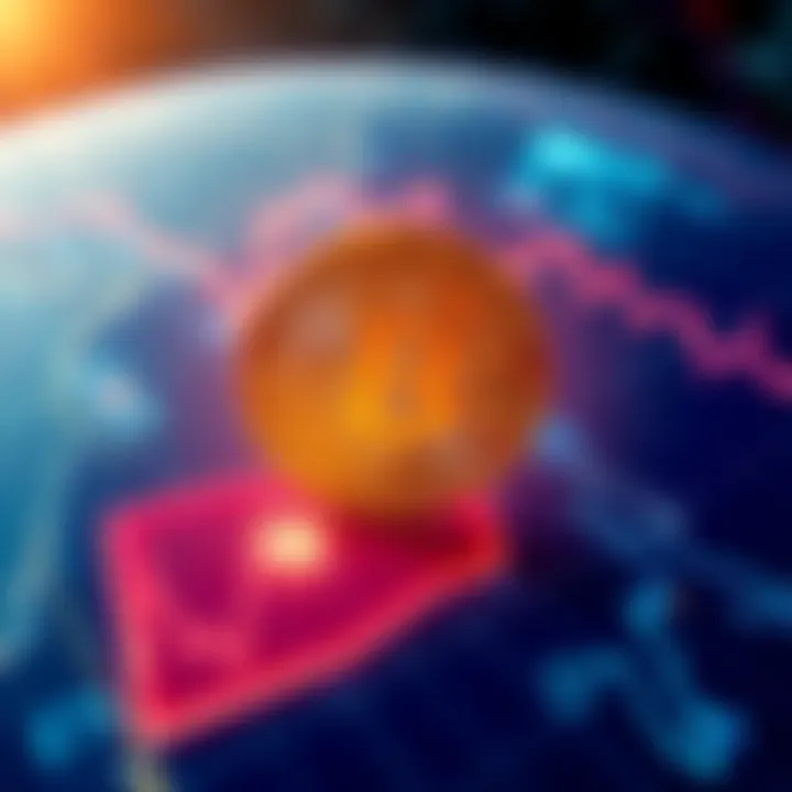 Illustration showing Bitcoin symbol over a map highlighting the Strait of Hormuz, with visual elements representing ETF outflow and financial markets.