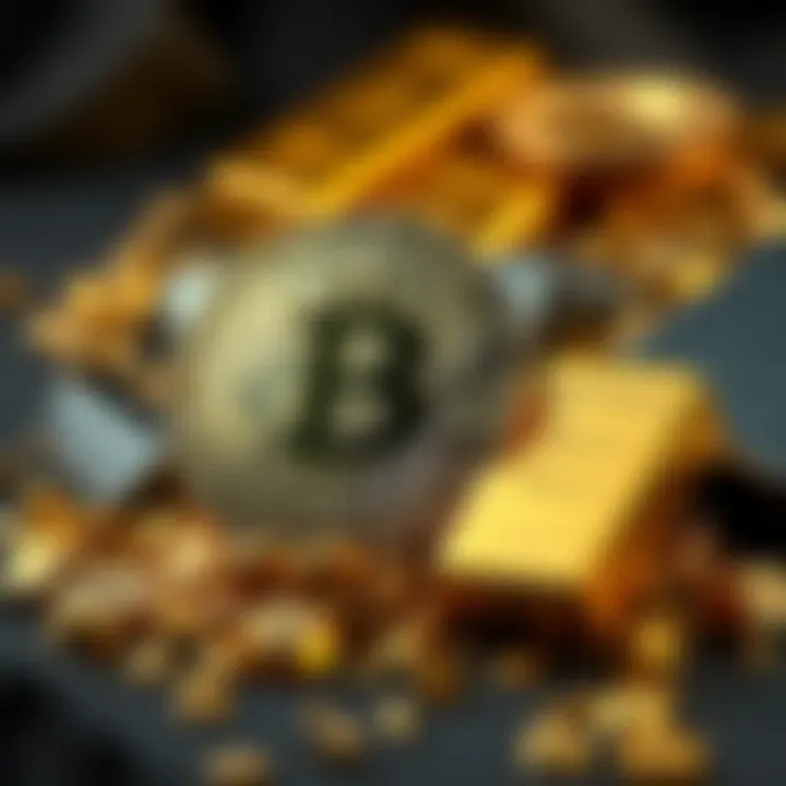 A visual comparison of Bitcoin and Gold, showcasing Bitcoin's limited supply beside a pile of gold bars representing ongoing mining
